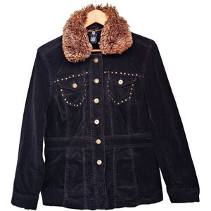 Kikit Jeans Courderoy Jacket with Removable Faux Fur Collar Size L